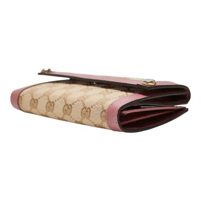 Pre-owned Gucci Beige Pink Gg Canvas Leather Long Wallet (bi-fold) ()