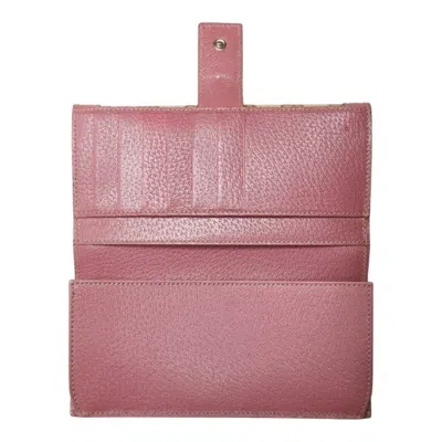 Pre-owned Gucci Beige Pink Gg Canvas Leather Long Wallet (bi-fold) ()