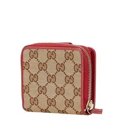 Pre-owned Gucci Beige Red Color Gg Canvas Wallet (bi-fold) () In Multi
