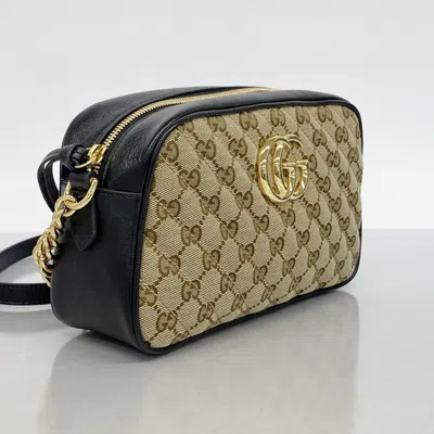 Pre-owned Gucci Black Brown Canvas Leather Shoulder Bag () In Multi
