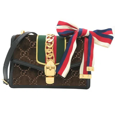 Pre-owned Gucci Black Brown Suede Shoulder Bag () In Multi