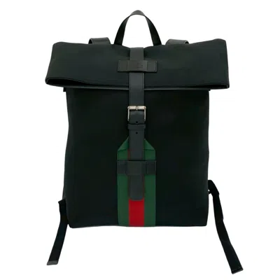Pre-owned Gucci Black Green Red Color Canvas Leather Backpack () In Multi