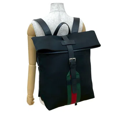 Pre-owned Gucci Black Green Red Color Canvas Leather Backpack () In Multi
