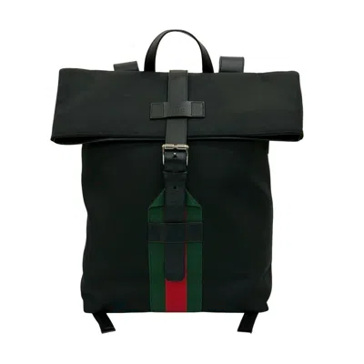 Pre-owned Gucci Black Green Red Color Leather Canvas Backpack () In Multi