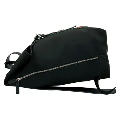 Pre-owned Gucci Black Green Red Color Leather Canvas Backpack () In Multi