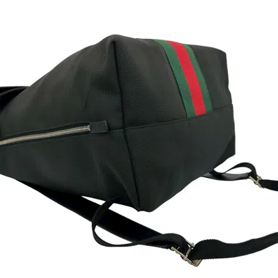 Pre-owned Gucci Black Green Red Color Leather Canvas Backpack () In Multi