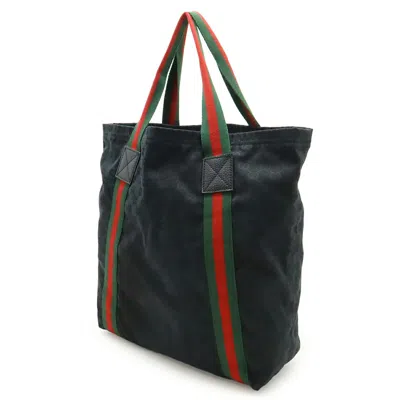 Pre-owned Gucci Black Green Red Color Canvas Leather Shoulder Bag Tote Bag () In Multi