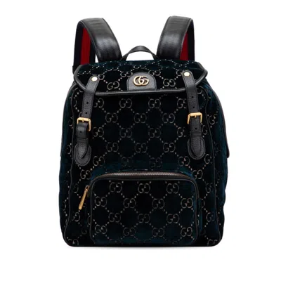 Pre-owned Gucci Black Green Velvet Leather Backpack () In Multi