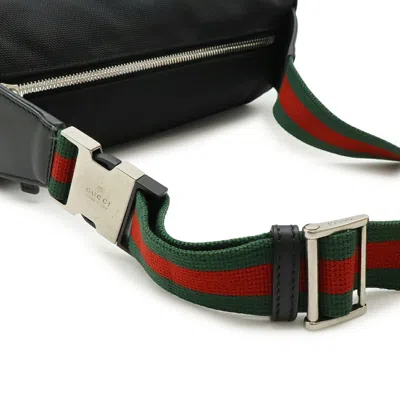 Pre-owned Gucci Black Green Red Color Nylon Canvas Leather Shoulder Bag Sling Bag () In Multi