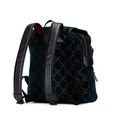 Pre-owned Gucci Black Green Velvet Leather Backpack () In Multi