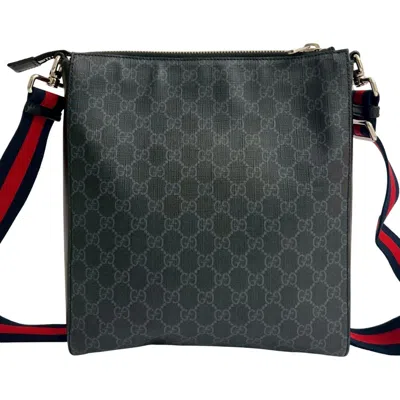 Pre-owned Gucci Black Navy Red Color Leather Pvc Pochette Shoulder Bag ()