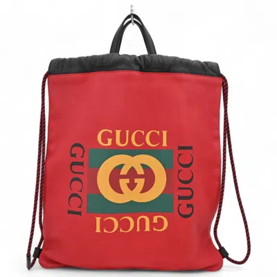 Pre-owned Gucci Black Red Color Leather Backpack () In Multi
