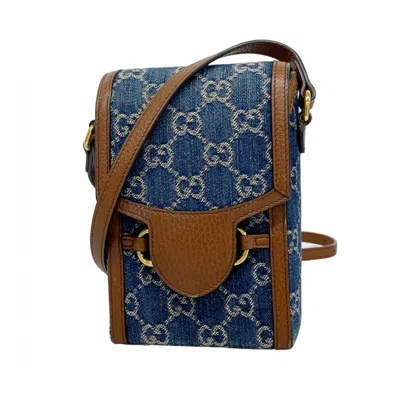 Pre-owned Gucci Blue Brown Denim Leather Shoulder Bag () In Multi