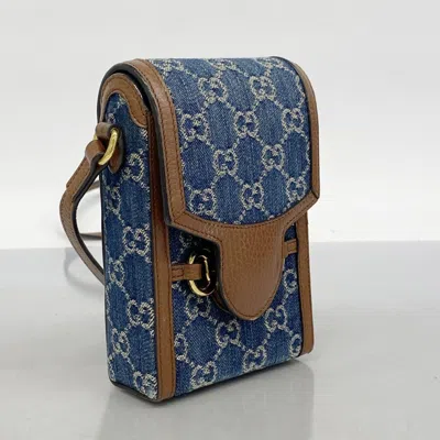 Pre-owned Gucci Blue Brown Denim Leather Shoulder Bag () In Multi