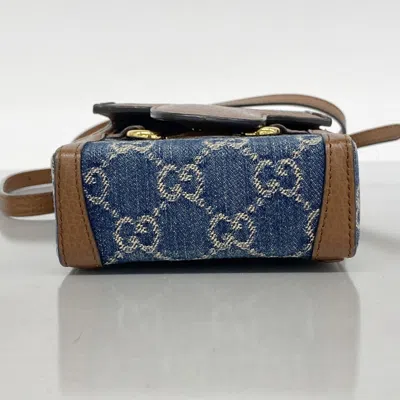 Pre-owned Gucci Blue Brown Denim Leather Shoulder Bag () In Multi