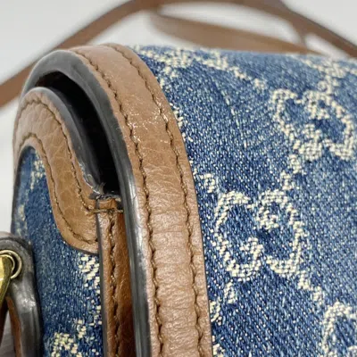 Pre-owned Gucci Blue Brown Denim Leather Shoulder Bag () In Multi