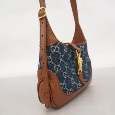 Pre-owned Gucci Blue Brown Denim Shoulder Bag () In Multi