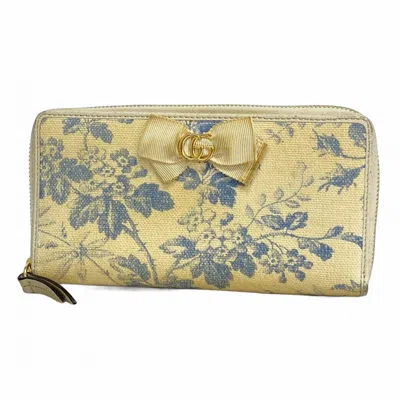 Pre-owned Gucci Blue Ivory Canvas Long Wallet (bi-fold) ()