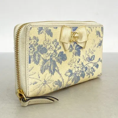 Pre-owned Gucci Blue Ivory Canvas Long Wallet (bi-fold) ()