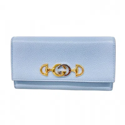Pre-owned Gucci Blue Leather Long Wallet (bi-fold) ()