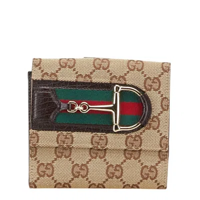 Pre-owned Gucci Brown Gg Canvas Leather Wallet (bi-fold) ()