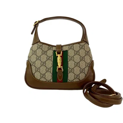 Pre-owned Gucci Brown Green Red Color Leather Pvc Handbag Shoulder Bag ()