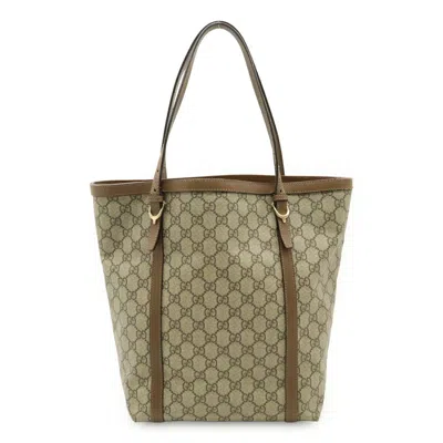 Pre-owned Gucci Brown Khaki Gg Supreme Shoulder Bag Tote Bag () In Multi