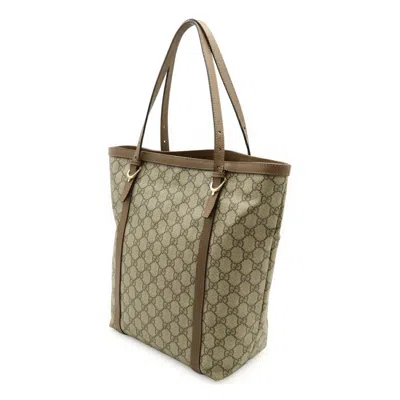 Pre-owned Gucci Brown Khaki Gg Supreme Shoulder Bag Tote Bag () In Multi