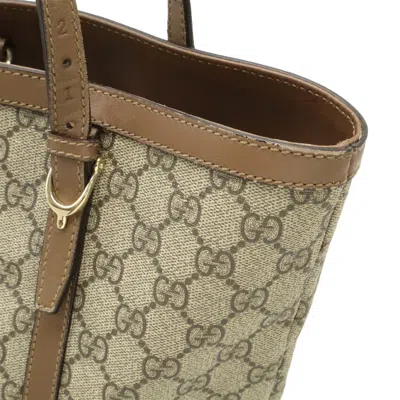 Pre-owned Gucci Brown Khaki Gg Supreme Shoulder Bag Tote Bag () In Multi