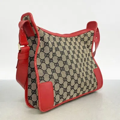 Pre-owned Gucci Brown Red Color Canvas Shoulder Bag () In Multi