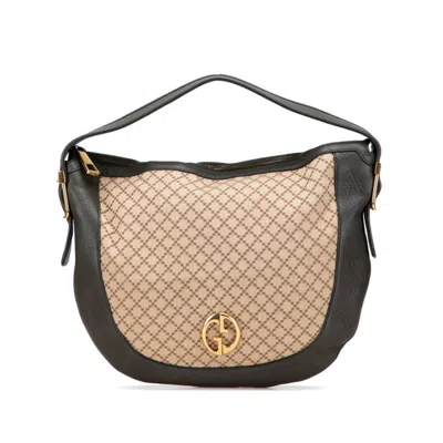Pre-owned Gucci Diamante Beige Khaki Canvas Leather Shoulder Bag ()