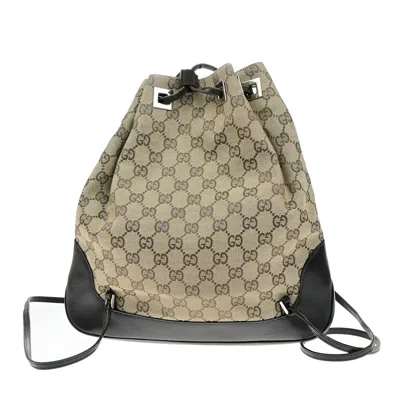 Pre-owned Gucci Drawstring Backpack Gg Canvas Brown Canvas Backpack Bag ()