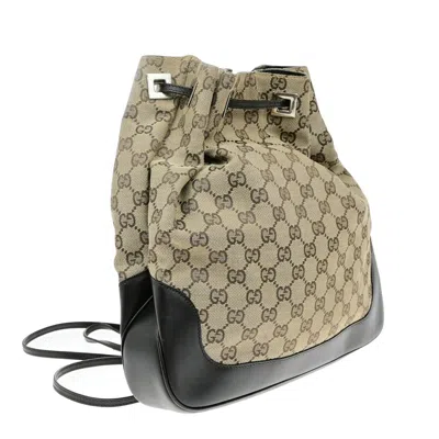 Pre-owned Gucci Drawstring Backpack Gg Canvas Brown Canvas Backpack Bag ()