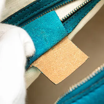 Pre-owned Gucci Gg Canvas Beige Blue Canvas Leather Boston Bag Shoulder Bag ()