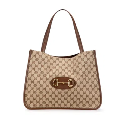 Pre-owned Gucci Gg Canvas Beige Brown Canvas Leather Tote Bag ()