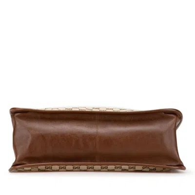 Pre-owned Gucci Gg Canvas Beige Brown Canvas Leather Tote Bag ()