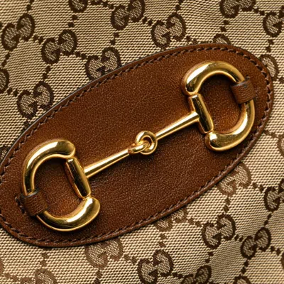 Pre-owned Gucci Gg Canvas Beige Brown Canvas Leather Tote Bag ()