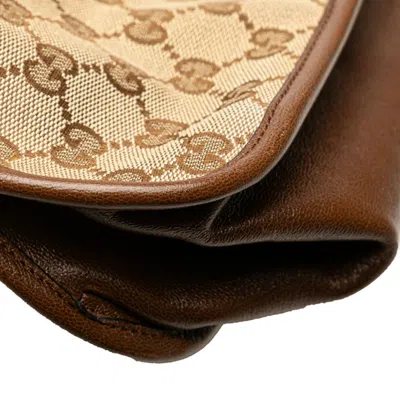 Pre-owned Gucci Gg Canvas Beige Brown Canvas Leather Tote Bag ()
