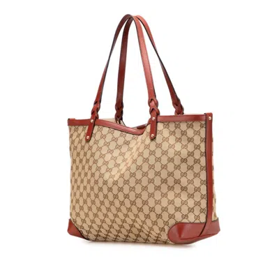 Pre-owned Gucci Gg Canvas Beige Brown Gg Canvas Tote Bag ()