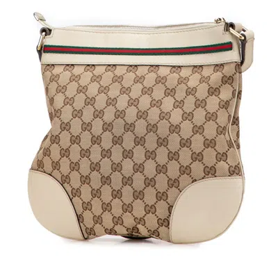 Pre-owned Gucci Gg Canvas Beige Gg Canvas Leather Shoulder Bag () In Sand