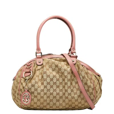 Pre-owned Gucci Gg Canvas Brown Pink Gg Canvas Leather Handbag Shoulder Bag () In Multi