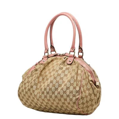 Pre-owned Gucci Gg Canvas Brown Pink Gg Canvas Leather Handbag Shoulder Bag () In Multi