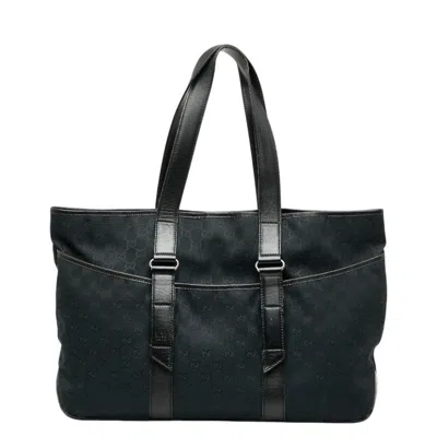Pre-owned Gucci Gg Canvas Navy Black Gg Canvas Tote Bag ()