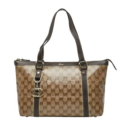 Pre-owned Gucci Gg Crystal Beige Brown Pvc Leather Tote Bag ()