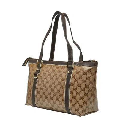 Pre-owned Gucci Gg Crystal Beige Brown Pvc Leather Tote Bag ()