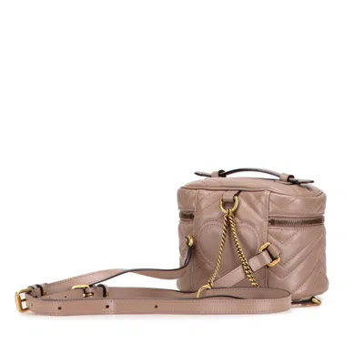 Pre-owned Gucci Gg Marmont Beige Quilting Backpack () In Sand