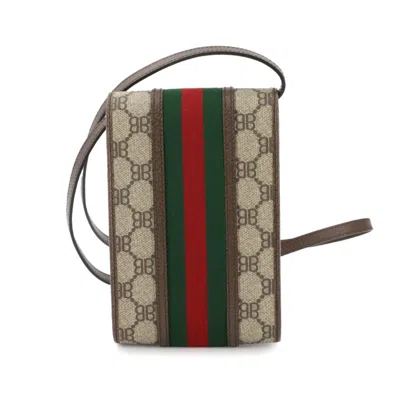 Pre-owned Gucci Gg Marmont Beige Brown Pvc Leather Pouch Shoulder Bag () In Multi