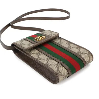 Pre-owned Gucci Gg Marmont Beige Brown Pvc Leather Pouch Shoulder Bag () In Multi