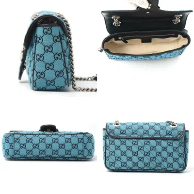 Pre-owned Gucci Gg Marmont Blue Canvas Shoulder Bag ()