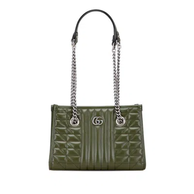 Pre-owned Gucci Gg Marmont Green Khaki Leather Shoulder Bag Tote Bag () In Multi
